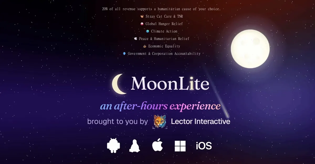 MoonLite kapak görseli: yıldızlı gökyüzünde dolunay
